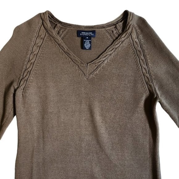 Jones New York Signature brown v neck sweater sz M - Picture 3 of 12